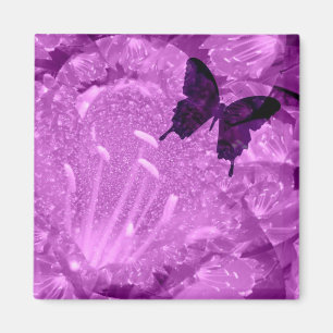 Imán de Cuadrado Floral de Mariposa Morada