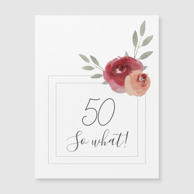 Imán de cumpleaños 50 con flores de acuarela moder (Anverso)