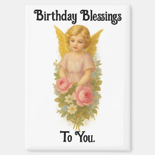 Imán de Cumpleaños con Bendiciones de Ángel Vintag