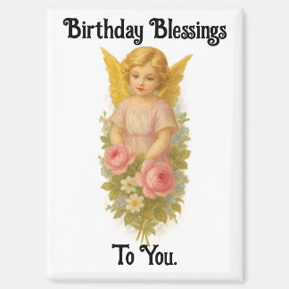 Imán de Cumpleaños con Bendiciones de Ángel Vintag