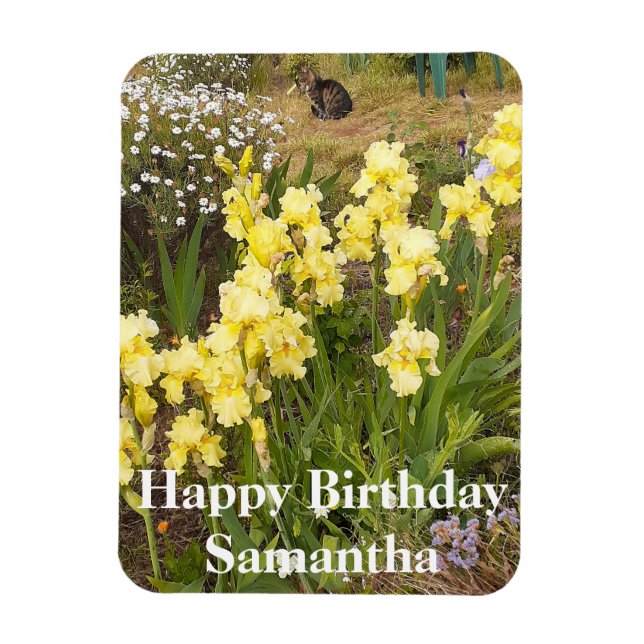 Imán de cumpleaños de la flor de iris amarillo pál (Vertical)