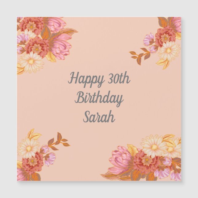 Imán de cumpleaños feliz floral personalizado (Anverso)