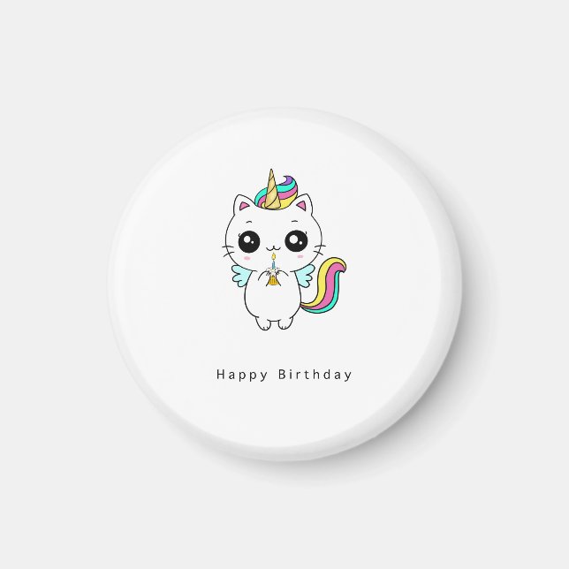 Imán de cumpleaños, imán de cumpleaños de unicorni (Frente)