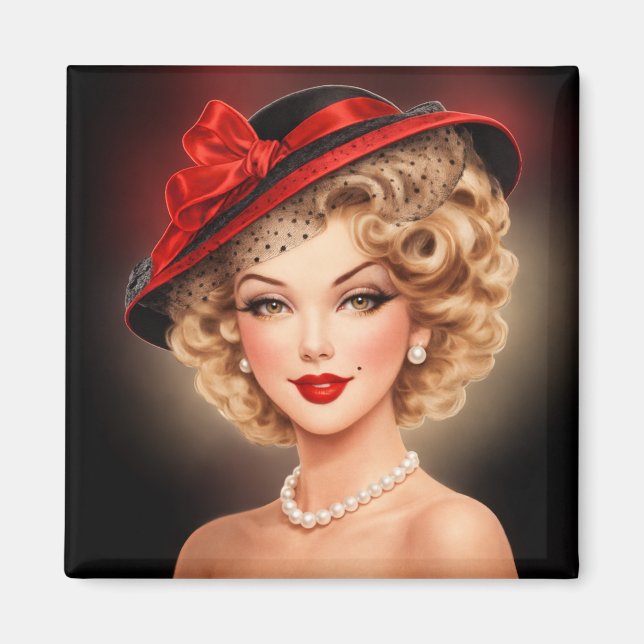 Imán de Dama Pin-Up Glamour Vintage (Frente)