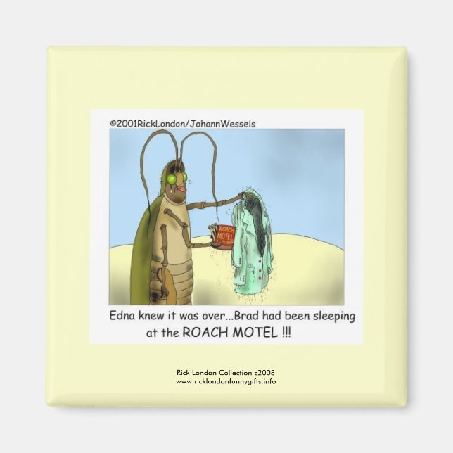 Imán de dibujos animados divertidos de Roach Motel (Frente)