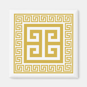 Imán de diseño dorado con patrón de clave griega