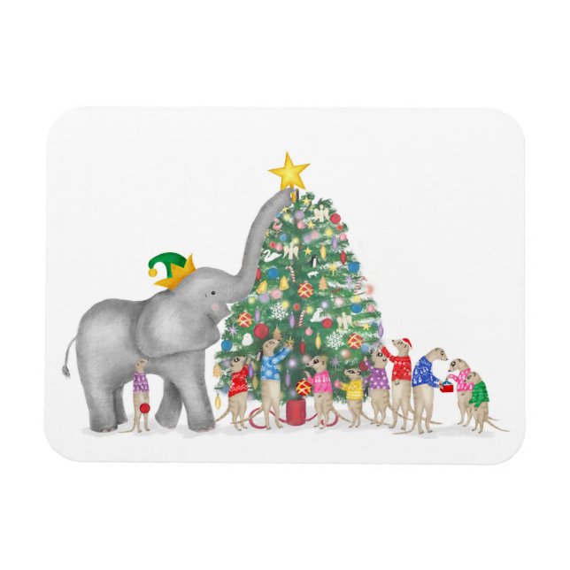 imán de elefantes y Navidades de meerkats (Horizontal)