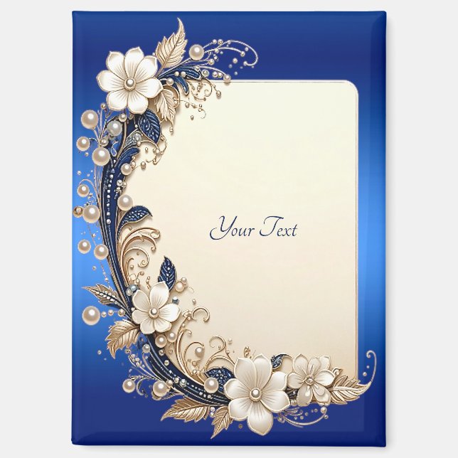 Imán de Embellishment Floral Blanco Azul (Anverso)