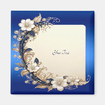 Imán de Embellishment Floral Blanco Azul