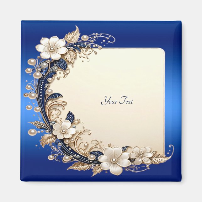 Imán de Embellishment Floral Blanco Azul (Frente)