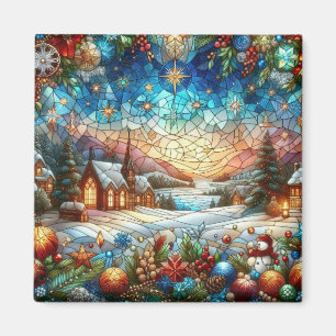 imán de escena de Navidades de vidrio templado