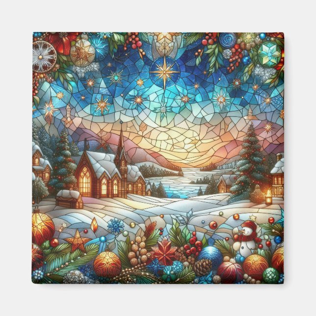imán de escena de Navidades de vidrio templado (Frente)