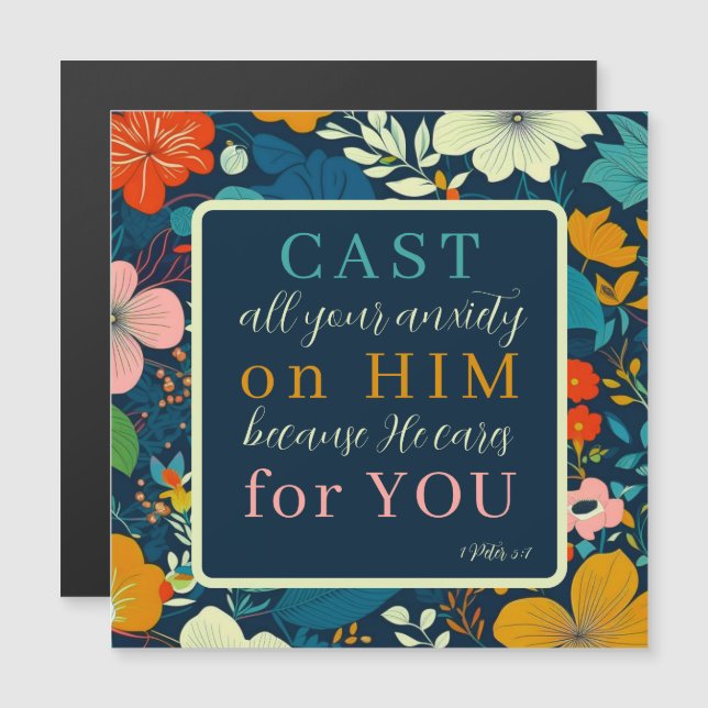 Imán de Escritura Floral 1 Pedro 5:7 (Anverso/Reverso)
