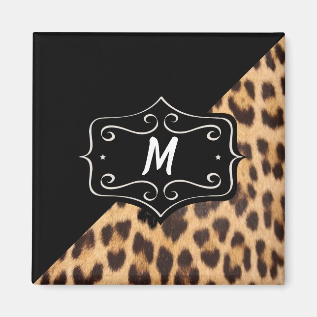Imán de estampado de leopardo elegante con monogra (Frente)