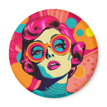 Imán de estilo retro colorido, mujer colorida