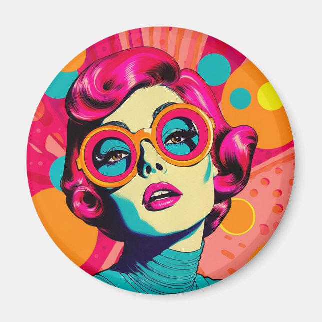 Imán de estilo retro colorido, mujer colorida (Frente)