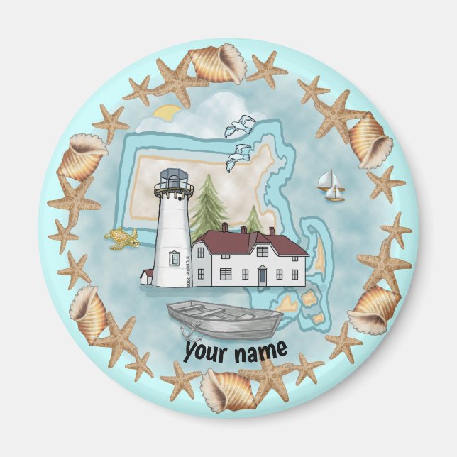 imán de faro de conchas de Massachusetts (Frente)