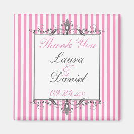 Imán de Favor de Boda a Rayas Rosas y Blancas