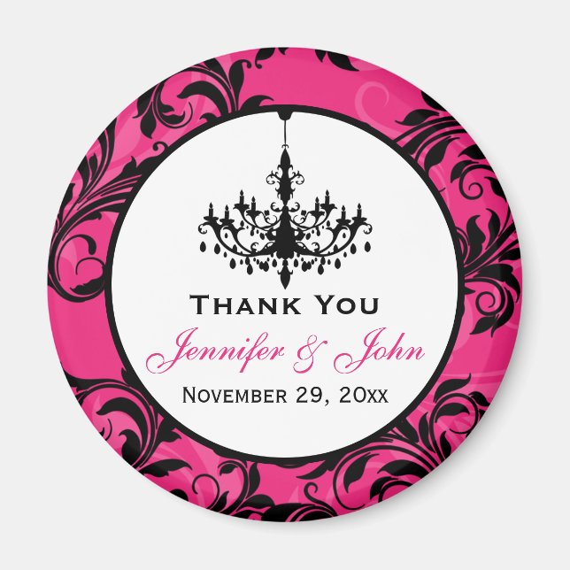 Imán de Favor de Boda Candil Rosa Negro Blanco 3 (Frente)