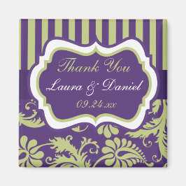 Imán de Favor de Boda de Damasco Púrpura, Blanco y