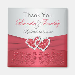 Imán de Favor de Boda Floral Rosa Coral Gris