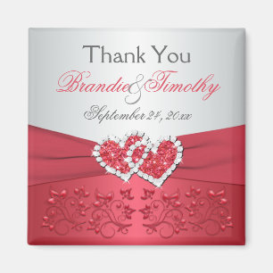 Imán de Favor de Boda Floral Rosa Coral Gris