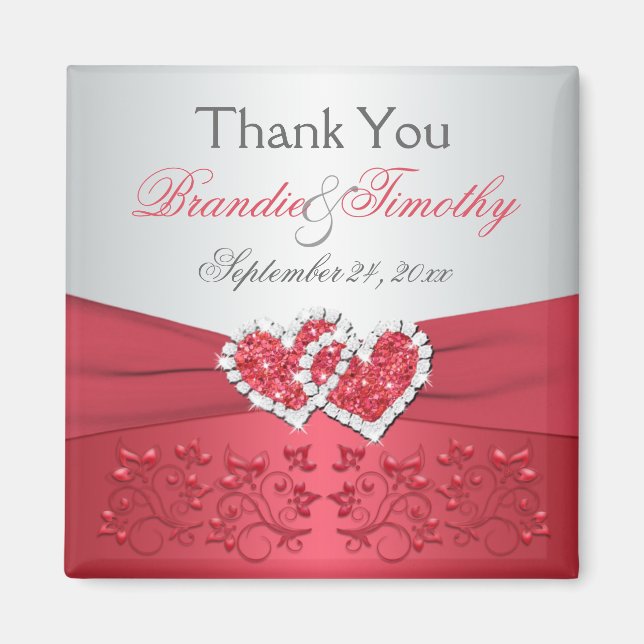 Imán de Favor de Boda Floral Rosa Coral Gris (Frente)