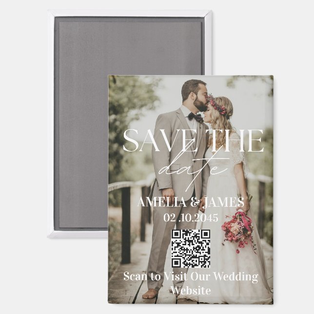 Imán de fecha de boda con código QR de foto person (Anverso/Reverso)