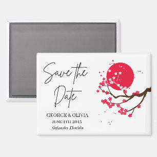 Imán de fecha de boda de flor de cerezo Sumi-e par