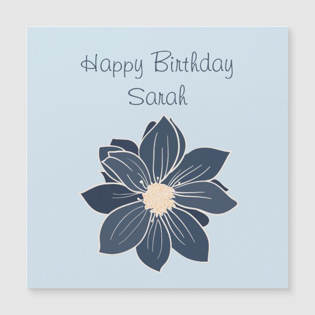 Imán de Feliz Cumpleaños con Flor Azul Personaliza (Anverso)