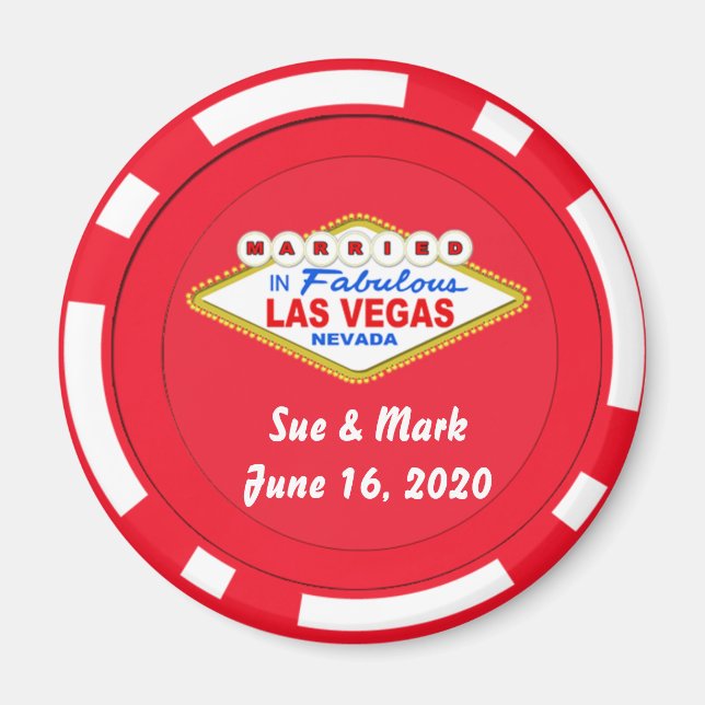 Imán de Ficha de Póquer Casado en Las Vegas (Frente)