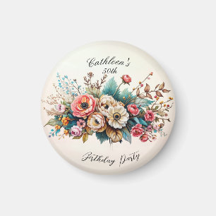 Imán de fiesta de cumpleaños floral personalizada