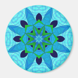 Imán de flor de arte geométrico azul