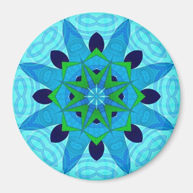 Imán de flor de arte geométrico azul (Frente)
