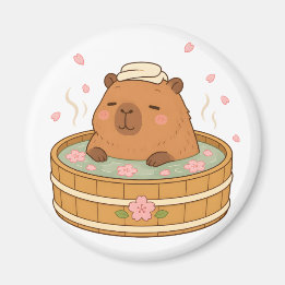 Imán de Flor de Cerezo Onsen Capybara Adorable