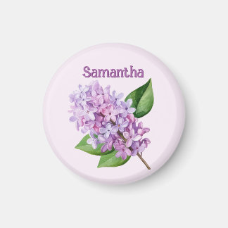 Imán de flor de lila rosa con nombre personalizado