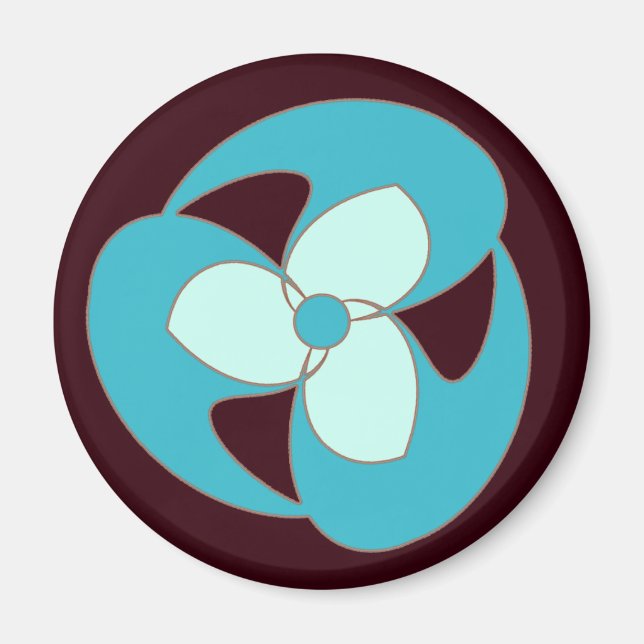 Imán de flor espiral azul cielo retro (Frente)