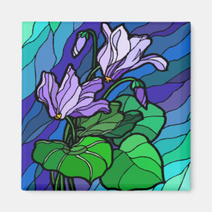 Imán de flor púrpura de vidrio de mancha