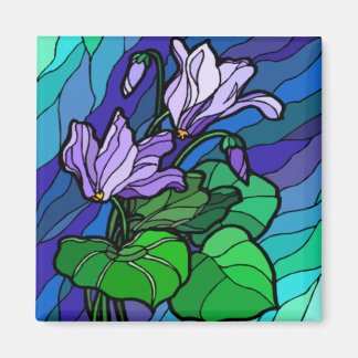 Imán de flor púrpura de vidrio de mancha