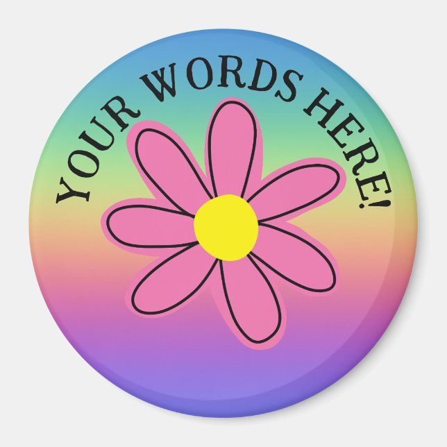 Imán de flor rosa arcoiris personalizado (Frente)