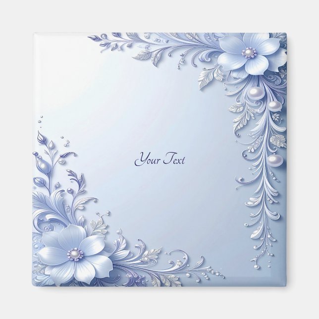 Imán de Flores Azules Ornamentadas con Perlas (Frente)