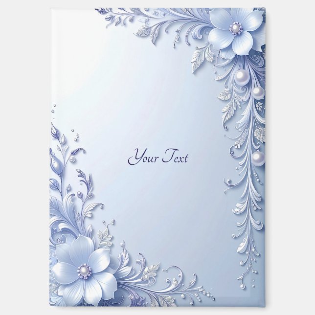 Imán de Flores Azules Ornamentadas con Perlas (Anverso)