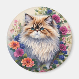 Imán de flores coloridas de gato persa