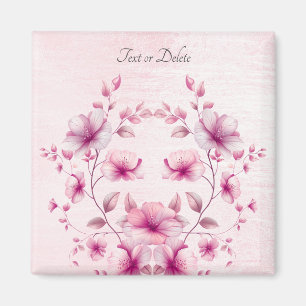 Imán de flores rosadas acuarelas