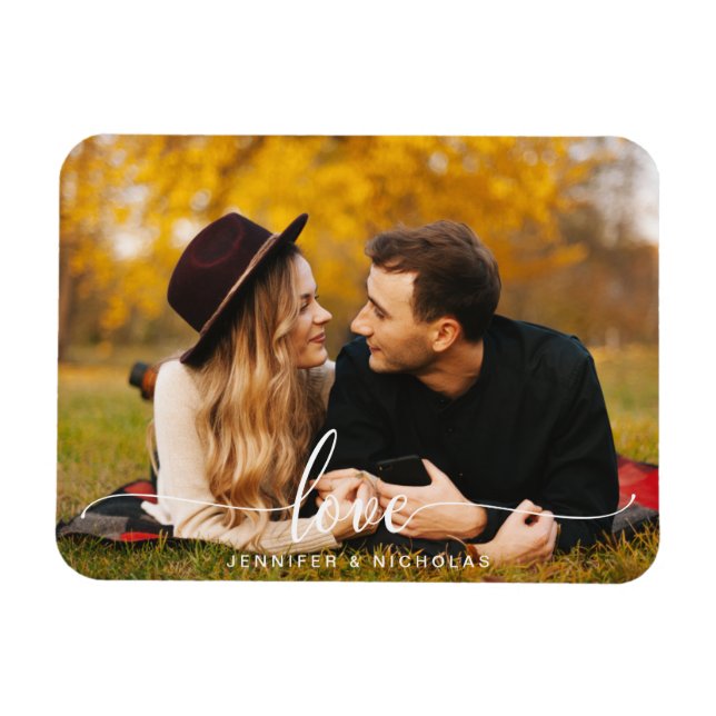 Imán de foto con guión de amor personalizado (Horizontal)