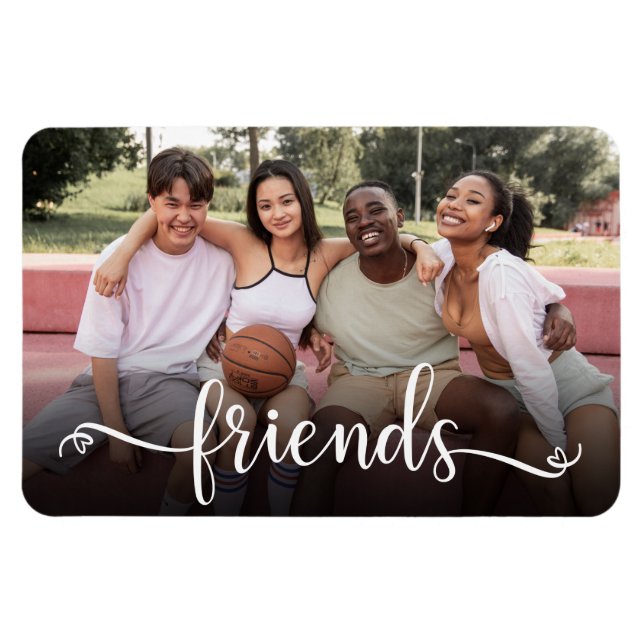 Imán de foto con letra de amigos (Horizontal)