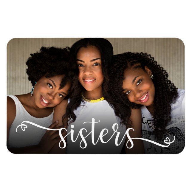 Imán de foto con letra de hermanas (Horizontal)