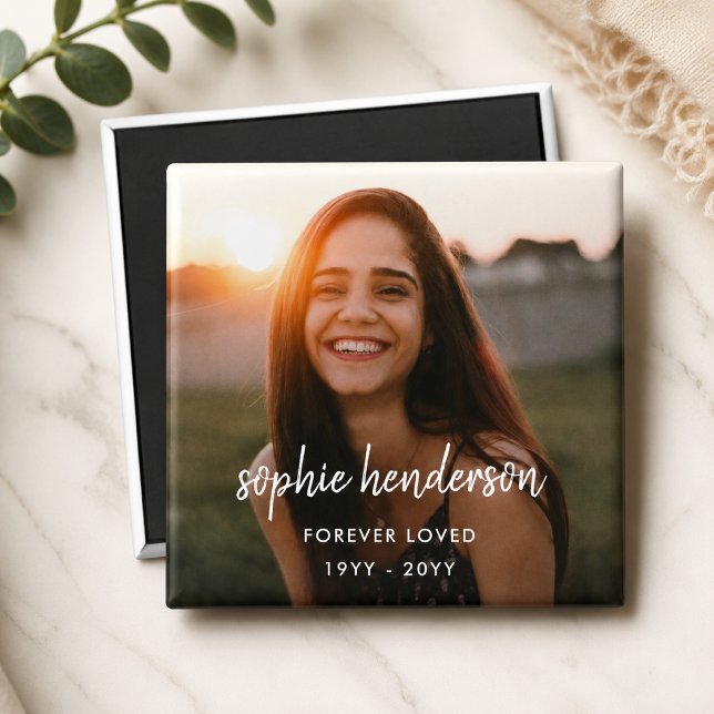 Imán de foto conmemorativo | Regalo conmemorativo (Personalized memorial photo magnet with name and dates for funeral keepsakes and favors.)