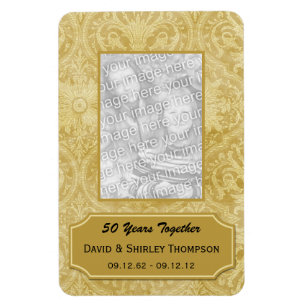 Imán de foto de aniversario de 50 años Gold Damask