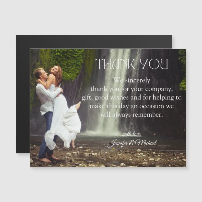 imán de foto de boda con guión moderno de agradeci (Anverso/Reverso)